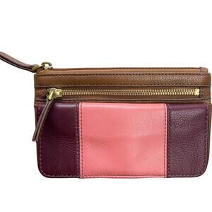 Fossil Molly Clutch Wallet Wine Multi Colored Brown Leather Card Holder
